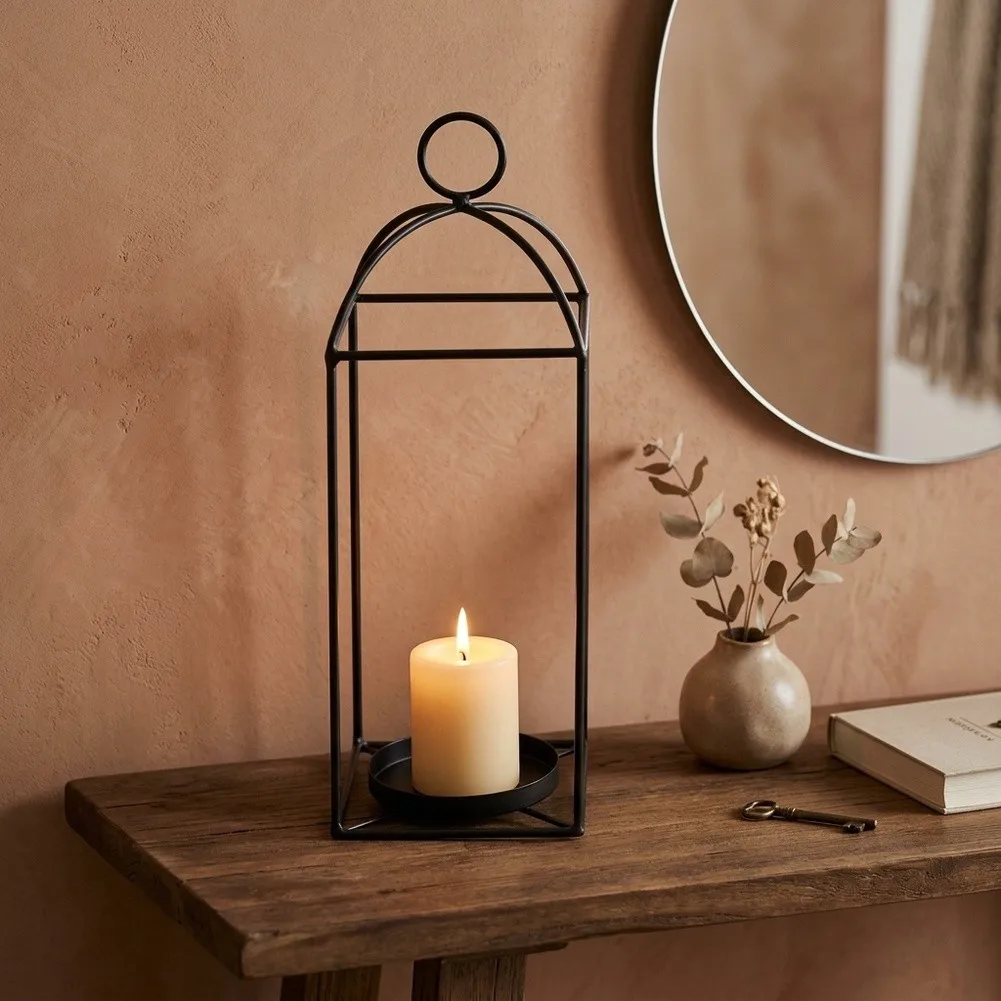 Iron Candlestick Holder Black Modern Minimalist for Table Decor For Romantic Setting Living Room Entryway 35cm and 22cm