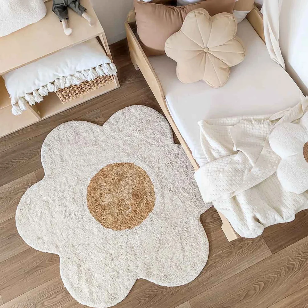 

Floral Fluffy Carpet For Living Room，Soft Area Rugs，Washable Kitchen Mats，Saloon Rugs，Minimal Home Decor，Hairy Nursery Play Mats