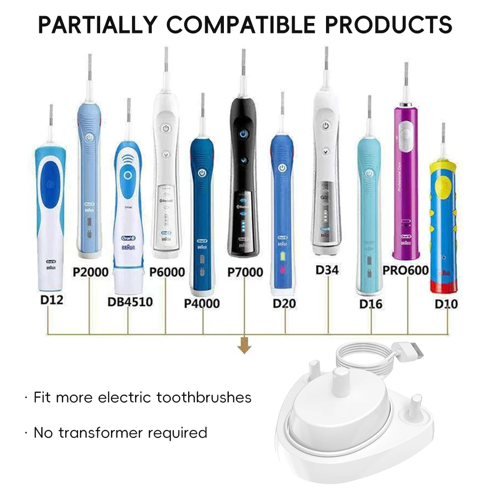 Electric Toothbrush USB Charger Base & Toothbrush Heads Holder Set Compatible with Oral B Braun Electric Toothbrushes PRO Series