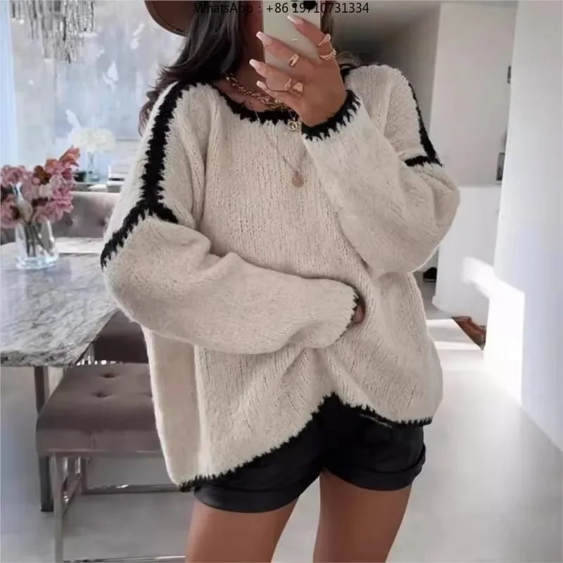 Simple Casual Knitwear Sweater New 2025 Autumn/Winter Pullover Long-sleeved Large Size Thicken Sweater Soft Women's Clothing