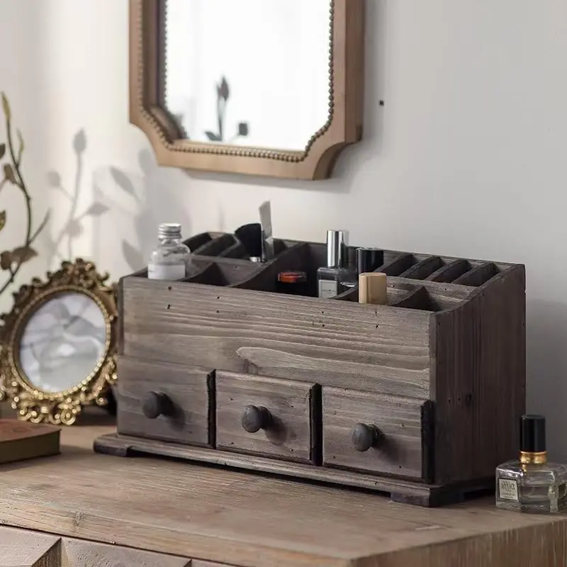 

Farmhouse Rustic Wooden Organizer for Vintage Vanity, Dresser,Desk or Kitchen Countertop Organization, with 13 Compartments