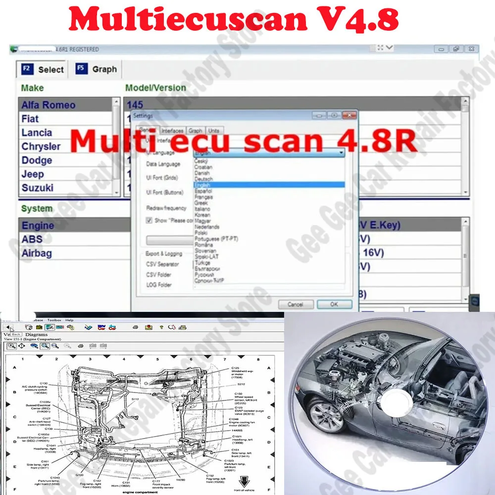 

New Multiecuscan V4.8 obd2 scanner Car Repair software for American and European models Car Maintenance Tools Works with ELM327