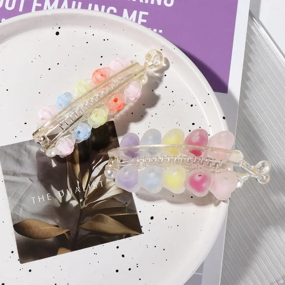 

Simple Acrylic Hair Clips Colorful Love Heart Ponytail Holders Star Frosted Banana Clip Women
