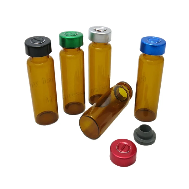 100 x 15ml amber glass bottles with colorful aluminum filp off cap,15cc glass sample vials with butyl silicone rubber stopper