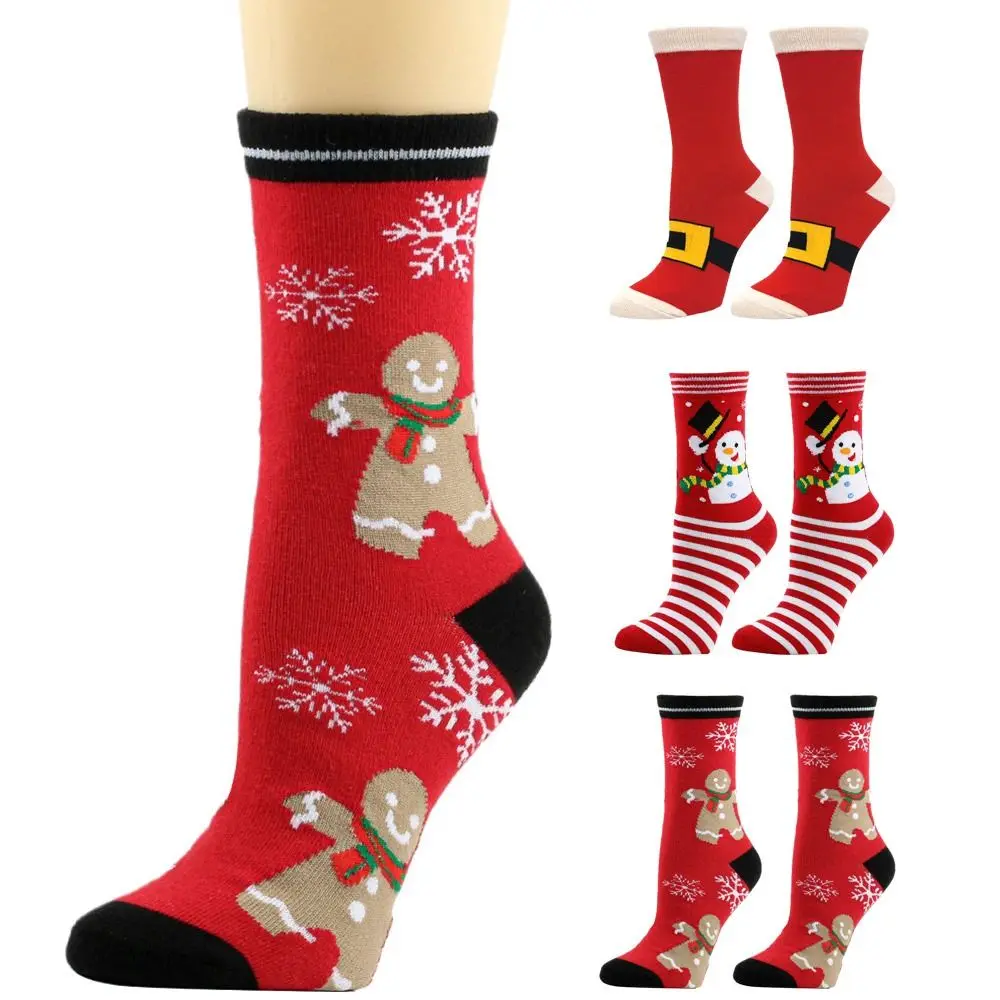 Novelty Christmas Socks Mid-tube Socks Thickness Snowman Stockings Cotton Knit Man Woman Lady Xmas Funny Socks Unisex