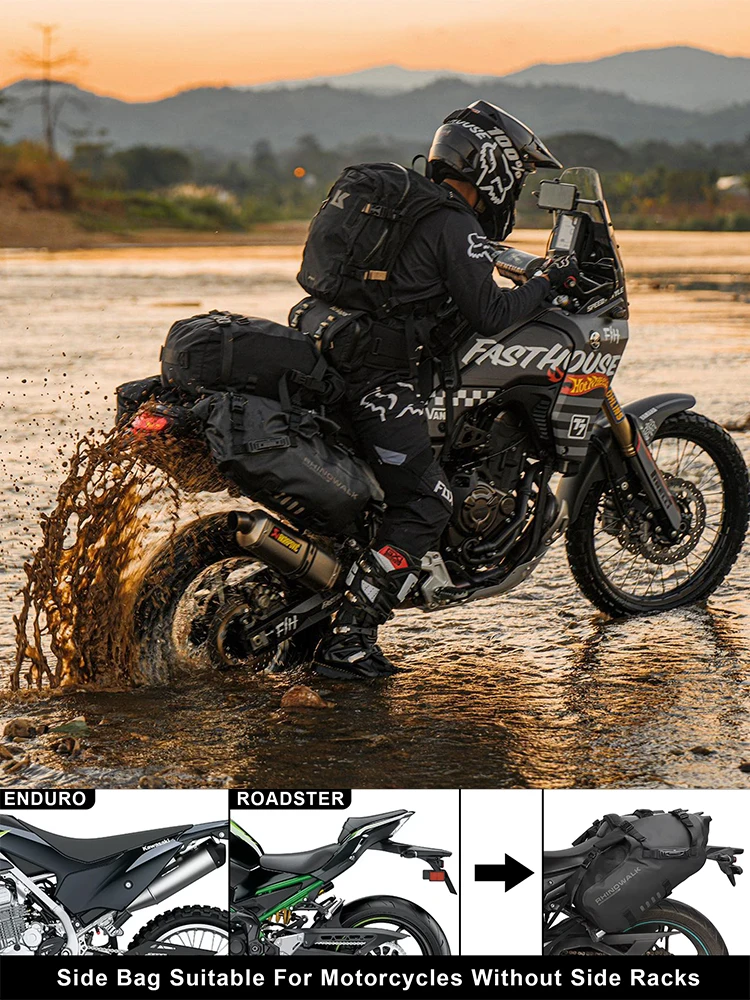 Rhinowalk Motorcycle Saddle Bags Waterproof 18L 28L 48L PVC Soft Panniers 2PCS Universal for ADV Street Dirt Sport Bike Side Bag