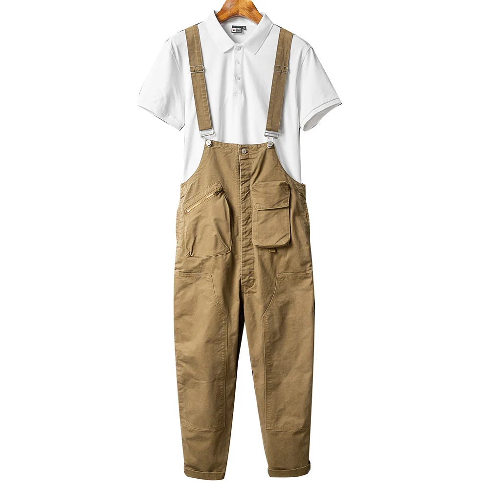 Men Loose Cargo Bib Overalls Casual Versatile Pockets Working Coveralls Adjustable Suspenders Jumpsuits Dungarees Pants