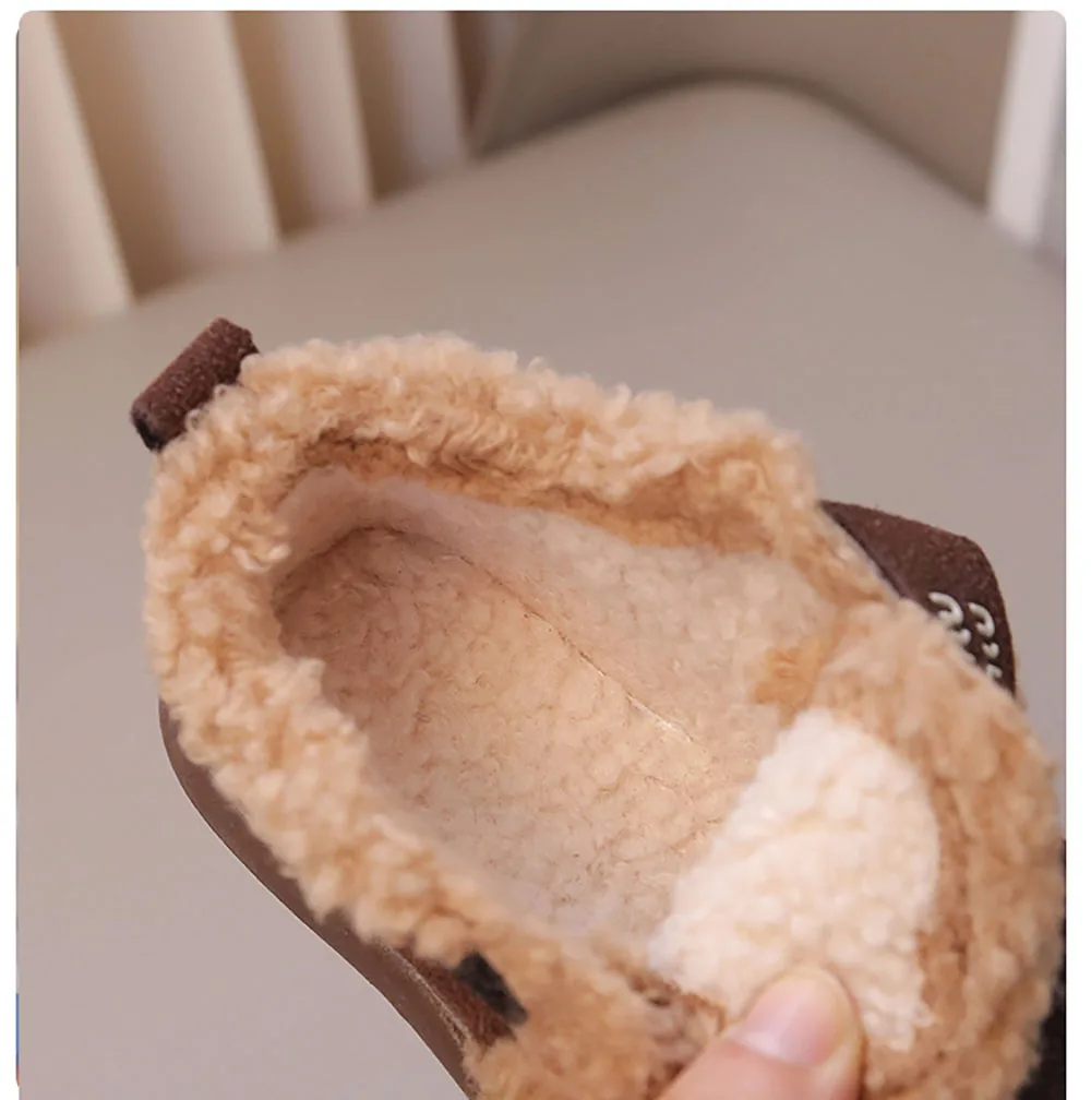 Winter Cotton Shoes For Children Korean Style Trend Fashion Plush Boots For Kids Thick Warm Faux Fur Warm Boots For Girls