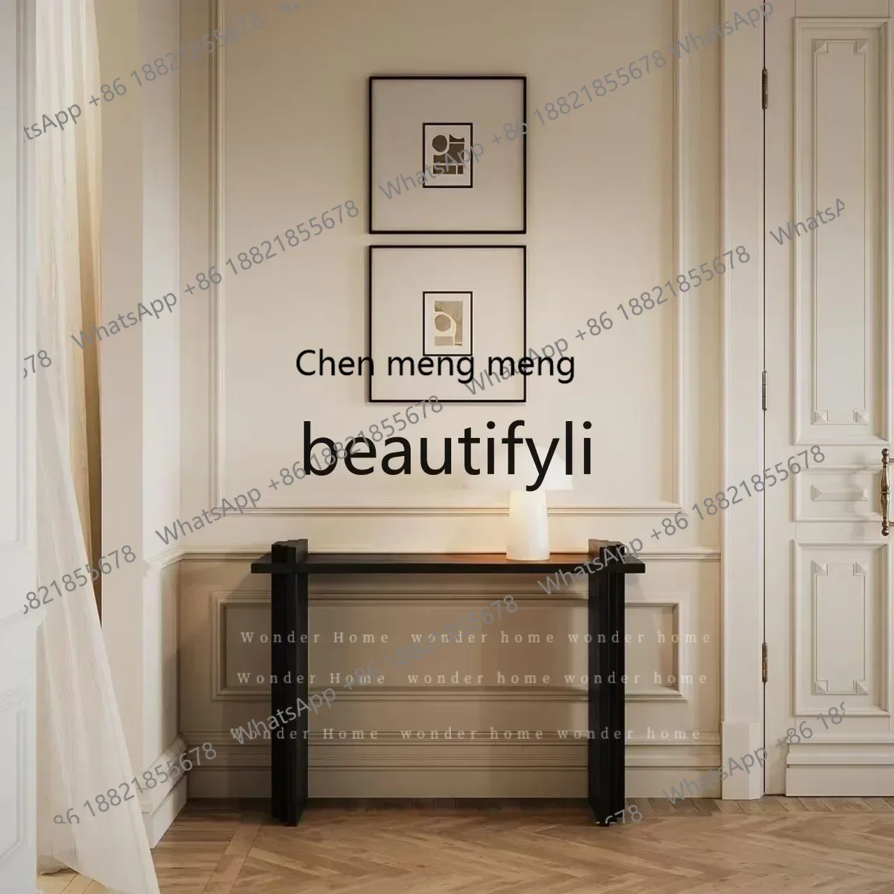 SS S7486 Medieval black solid wood porch table against the wall, ultra-narrow porch table designer simple case decoration