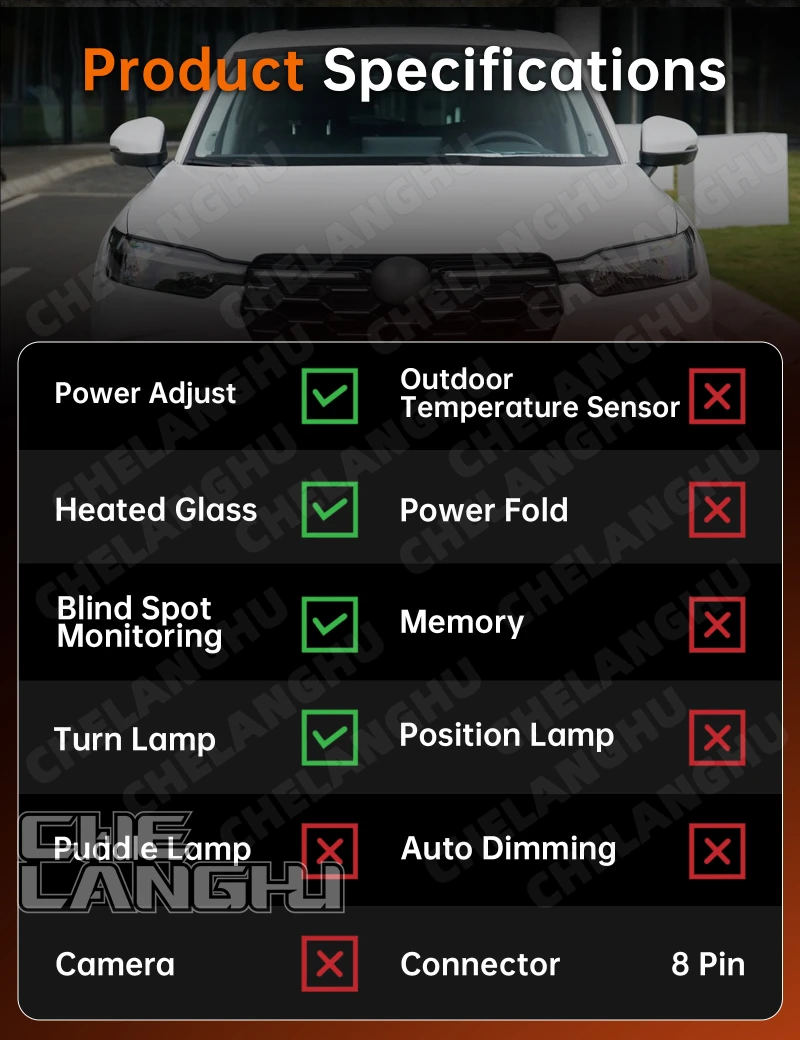 8 Pins Rear Mirror Assembly For Honda HR-V 2023 2024 Car accessories With Blind Spot Indicator Light Pearl White