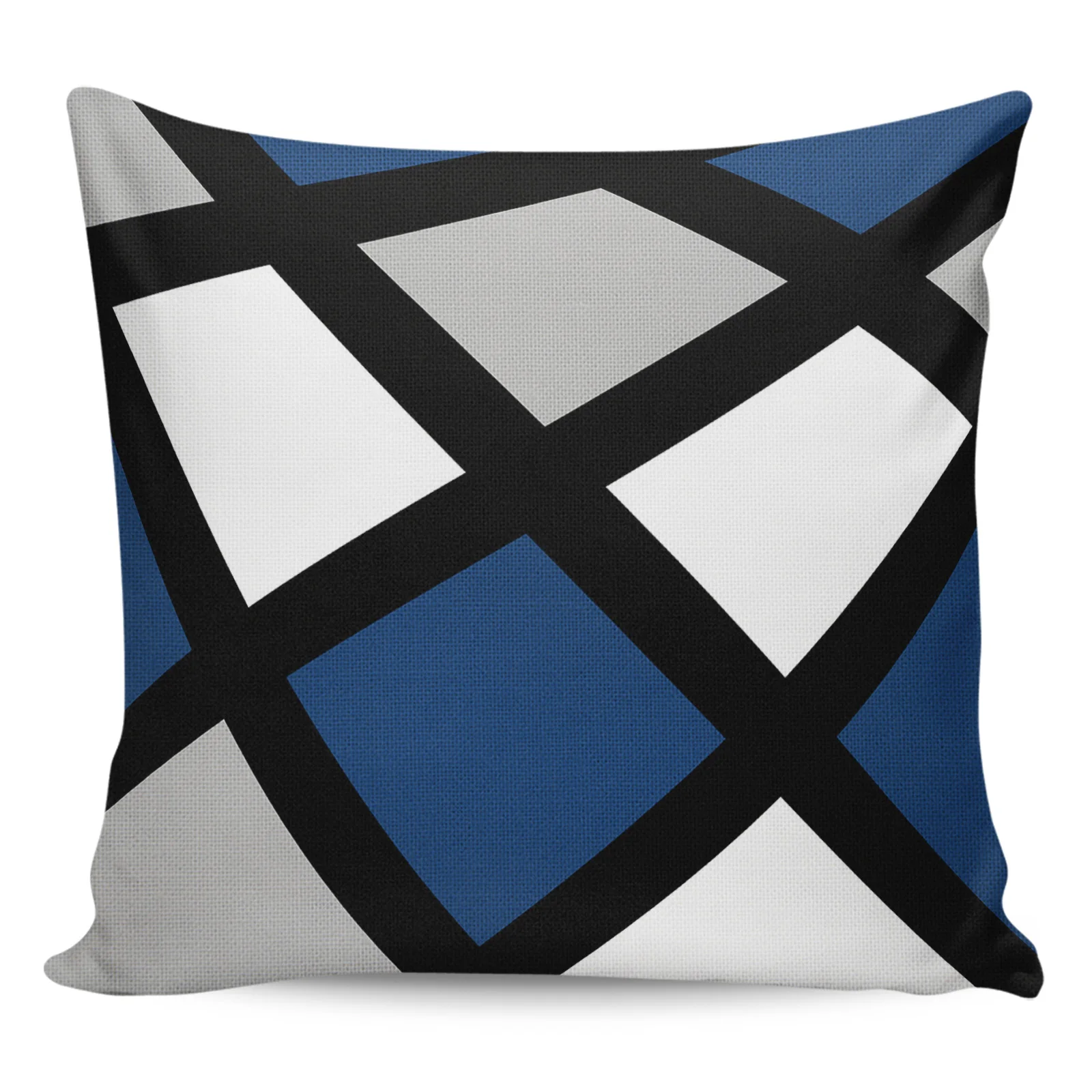 ปลอกหมอนกันน้ำ2/4ชิ้นสีน้ำเงินเข้มดำเทาเรขาคณิตสี่เหลี่ยมปลอกหมอนตกแต่งบ้านโซฟาปลอกหมอน