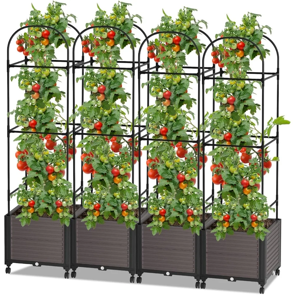 

Raised Garden Bed Planter Box with Trellis, 61'' Tomato Planters for Climbing Plants Vegetable Vine Flowers Outdoor Patio Tomato