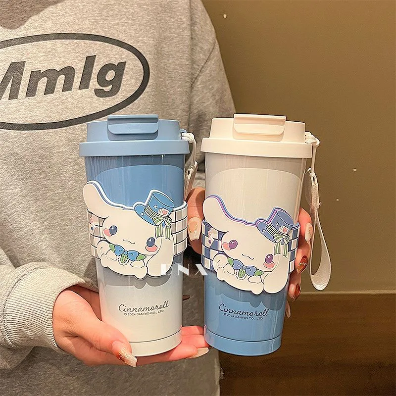 520ml Cute Kuromi Hello Kittys Cinnamoroll Coffee Cup Cartoon Water Cup Kawaii Travel Portable Secure Thermos Cup Girl Gift