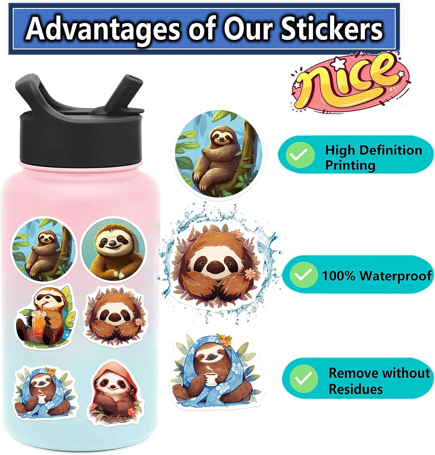 10/30/50/100 Stuks Cartoon Schattige Luiaard Stickers Voor Koffer Skateboard Laptop Bagage Telefoon Auto Styling Diy Pegatinas