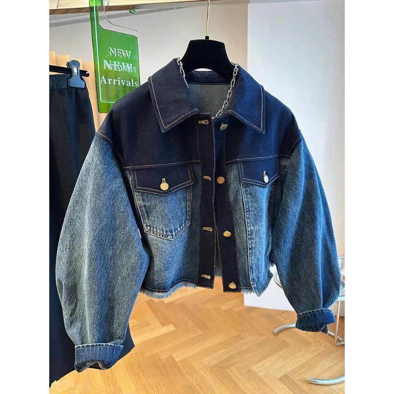 

Blouse Jacket Denim Women's Spring/Autumn Trendy Relaxed Fit Gradient Colour Cropped Style New Comfortable Casual Fashionable