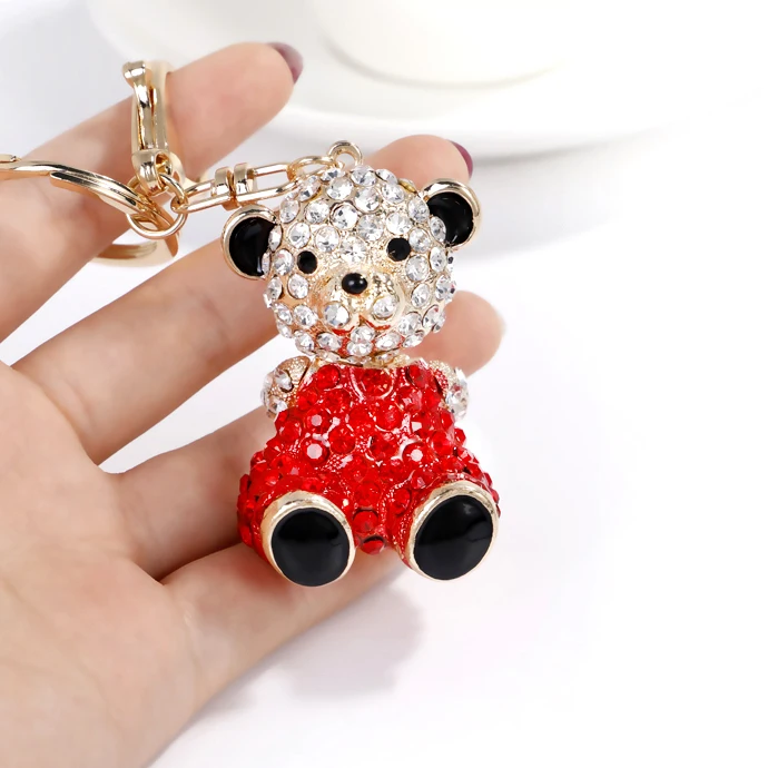 EASYA Big Bear Keychain Mini Bear Key Ring 8x4.5cm Rhinestone Key Chain Zinc Alloy Key Holder Women Fashion Jewelry CHY-2449