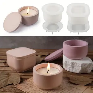 1 set DIY Candle Jar Cetakan Silikon dengan Tutup-Aroma Lilin Jar Membuat Cetakan untuk Resin, Beton, Gypsum-Cetakan untuk Kerajinan Rumah 12 cetakan toples penjualan terbaik - №