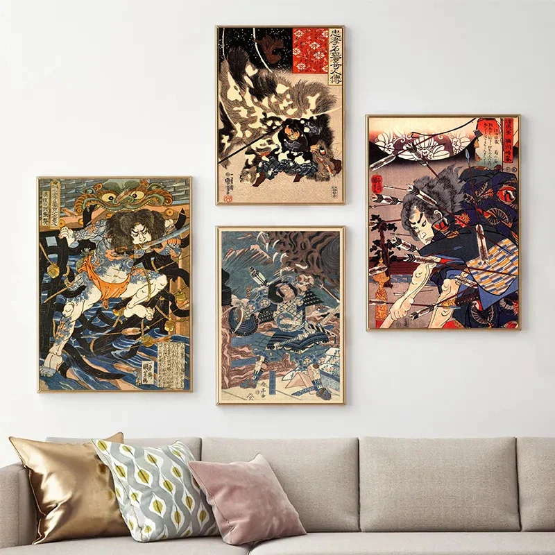 Canvas Painting Retro Japanese Ukiyo-e Samurai Monster Classic Posters Prints Wall Art Picture Living Room Home Decor Wall Decor