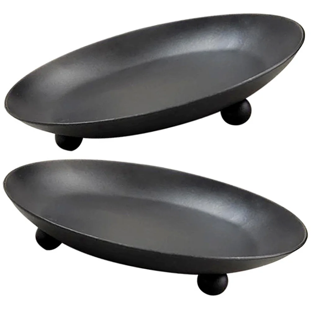 

2 Pcs Candlestick Plates Bulk Decor Decorative Tray Table Top Iron Holders Black