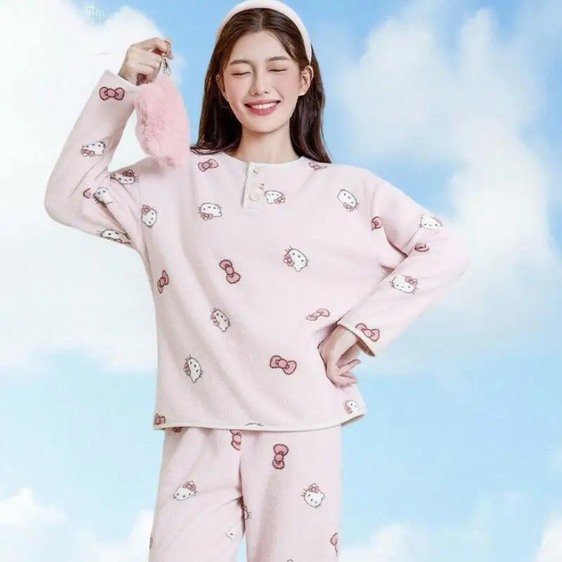 

Hot Anime Hello Kitty Pajamas Pants Fashion Kawaii Sweetheart Girl Sleepwear Cotton Student Pajama Sets Warm Sleepwear Home Wear