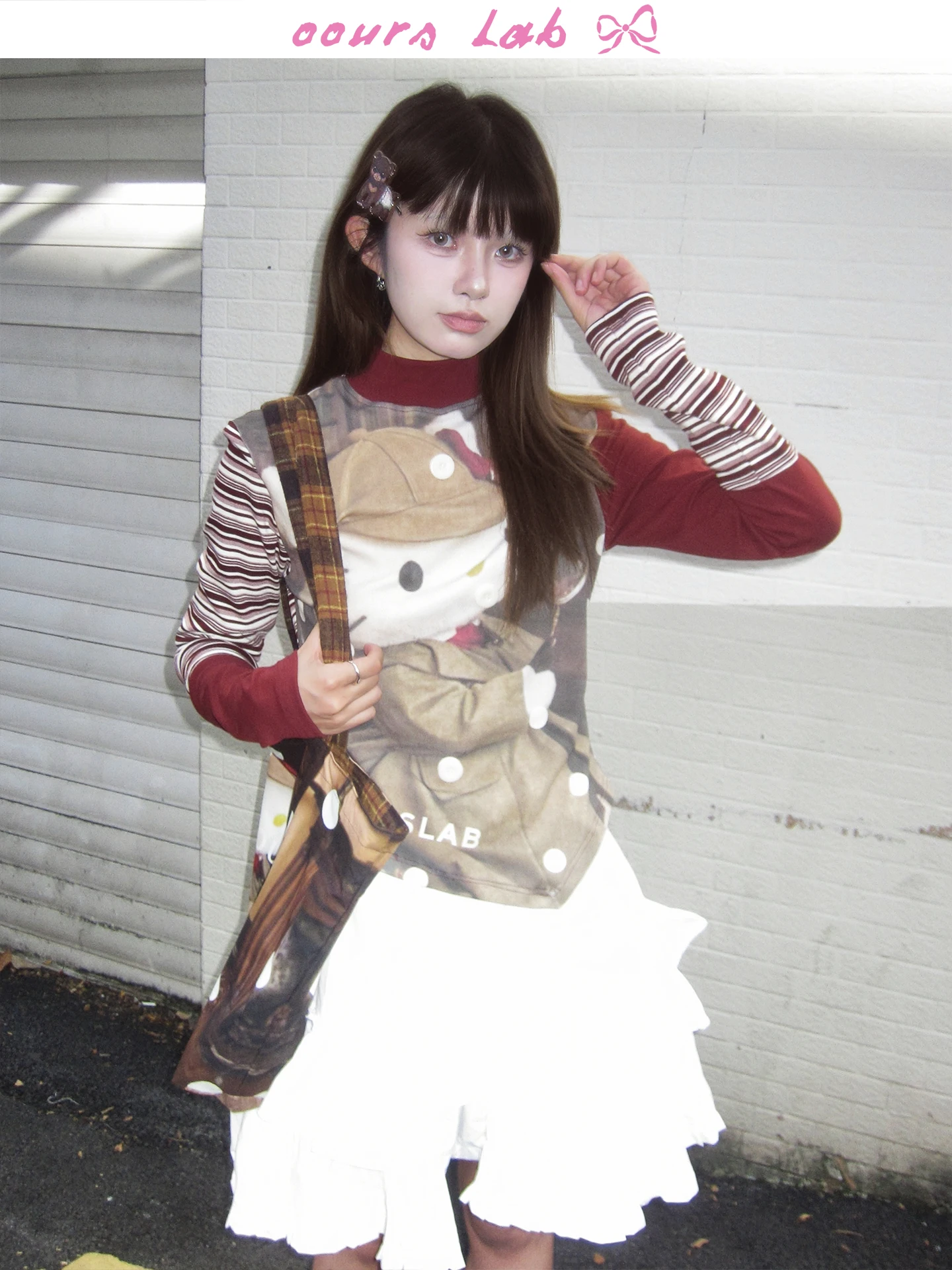 

OOURSLAB футболка в стиле ретро в американском стиле, оригинальный дизайн, красная полоска, лоскутное асимметричное женское хлопковое длинное платье с принтом све