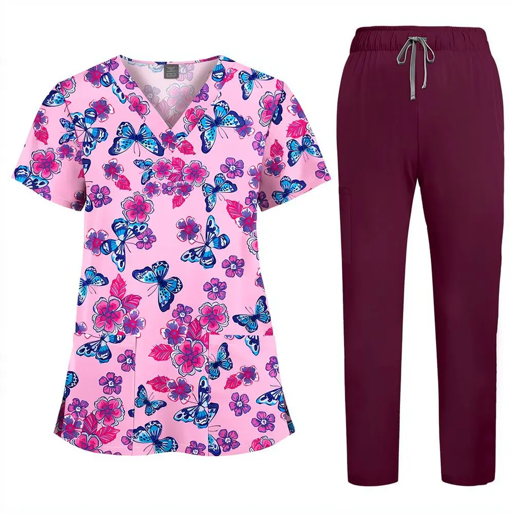 For For Viaoli Professional Medical Scrubs Set Breathable Printed Scrub Top And Pants Uniform For Hospital Clinic Personnel