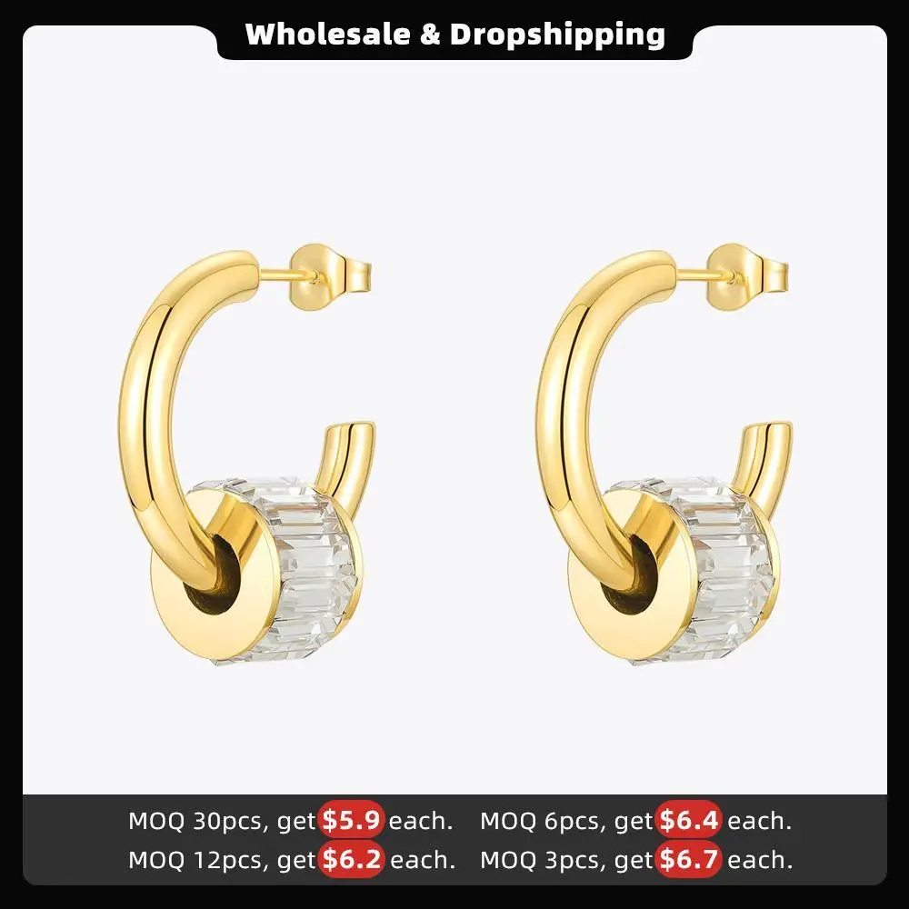 ENFASHION Piercing Zircon Earring For Women Gold Color Small Earrings 2021 Stainless Steel Fashion Jewelry Party Kolczyki E1220