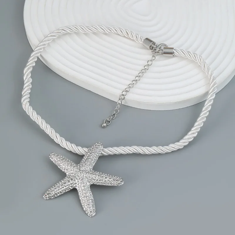 Exaggerated Boho Metal Big Starfish Star Pendant Choker Necklace Women Summer Punk White Chunky Chain Y2K Jewelry Accessories