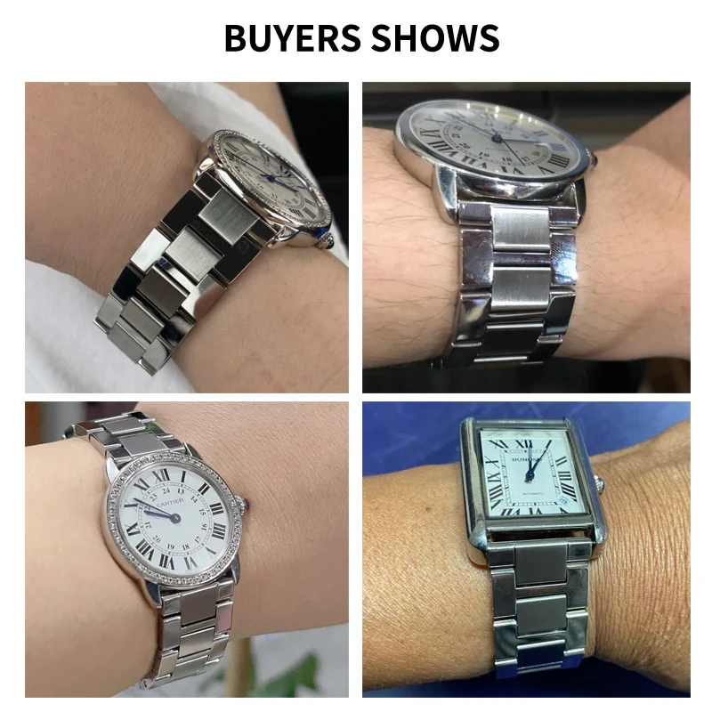 For Cartier Tank Band Men and Women Steel Watchband Ronde Solo Original Sweatproof Antibacterial Solid Stainless Steel Bracelet