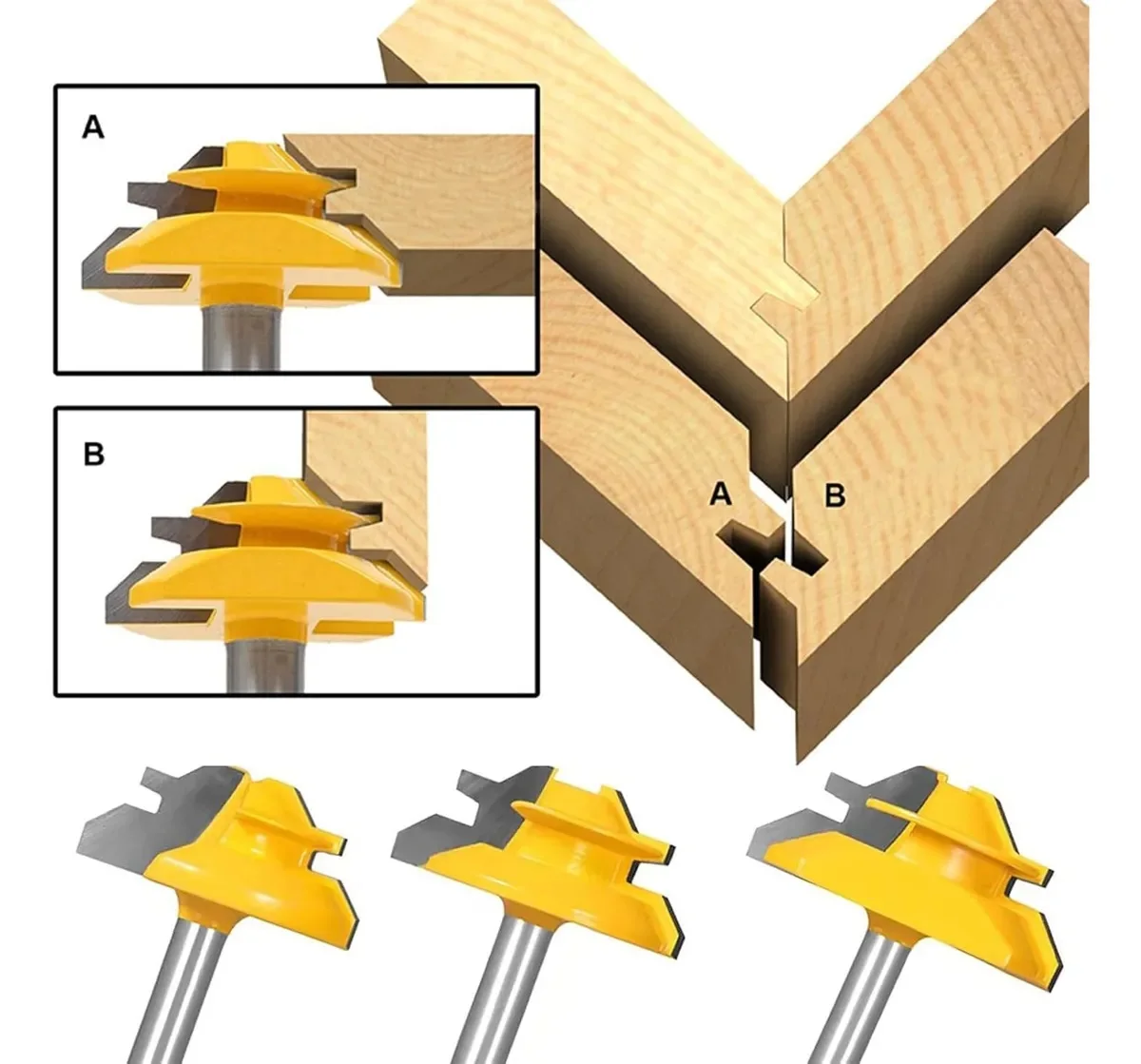 

3Pcs 6mm Shank 1/4 inch Shank 45 Degree Lock Miter Router Bit Tenon Milling Cutter Woodworking Tool For Wood Tools Carbide