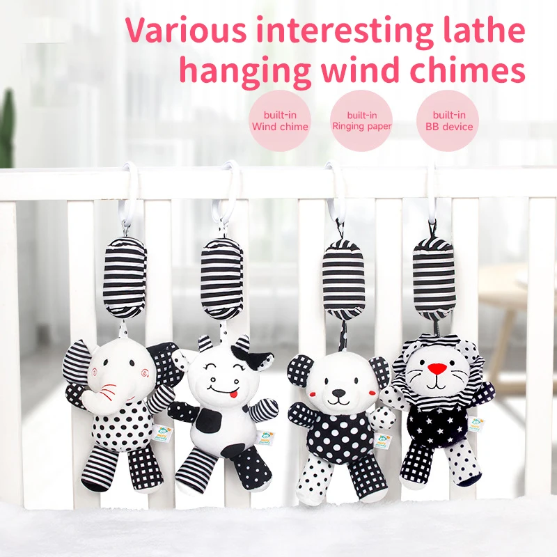 Baby Bells Soft Plush Rattle Black White Wind Chime Toys Newborn Early Education Car Seat Travel Stroller Educational Plush Toy