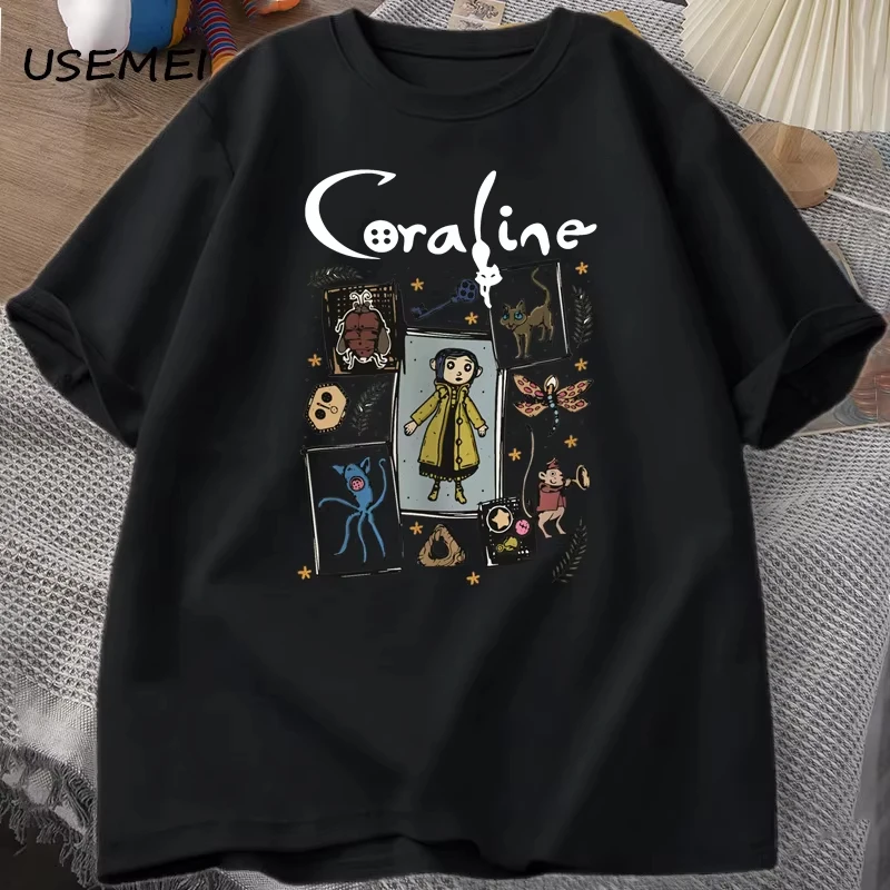 Coraline Halloween T Shirt Women Men Spooky Vintage T-shirt Harajuku Fall Short Sleeve Tshirt Cotton Women's Clothing