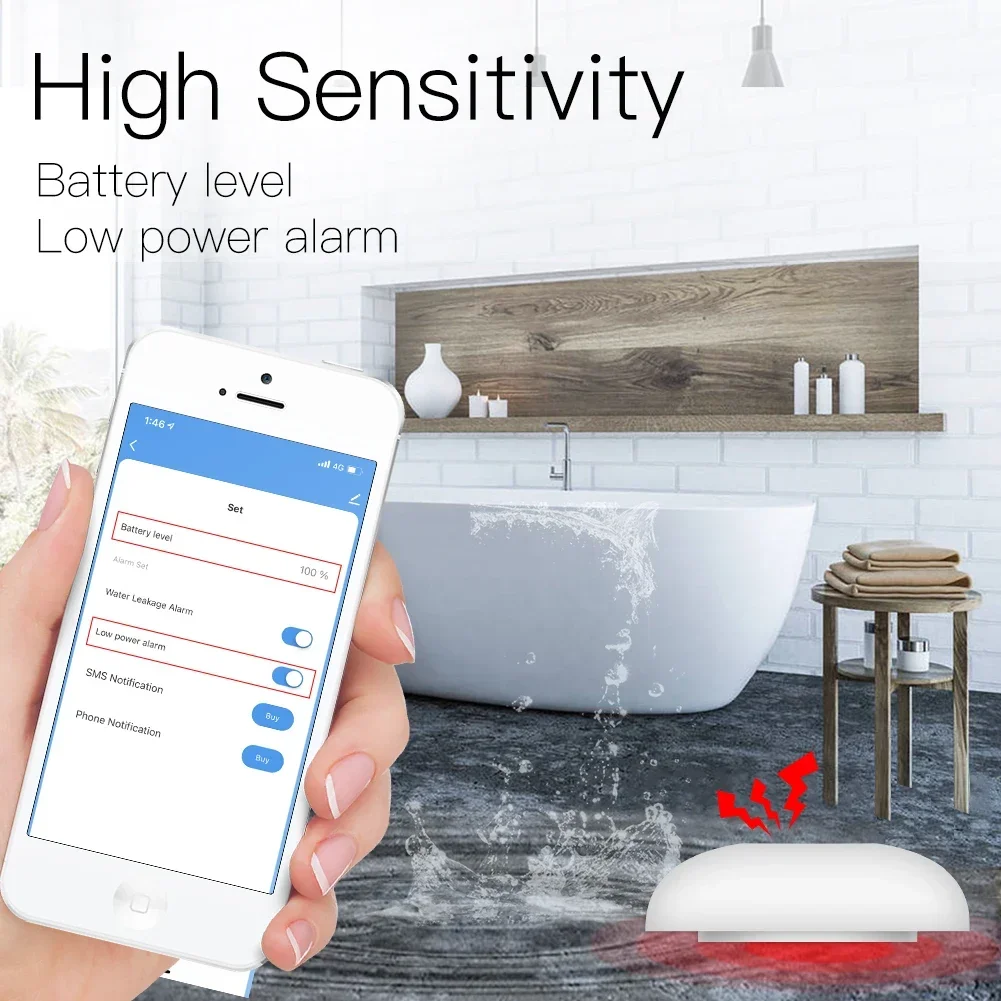 ZigBee-Sensor de inundación, Detector de fugas de agua, tanque de agua, alerta completa, sistema de alarma de seguridad de desbordamiento, Control