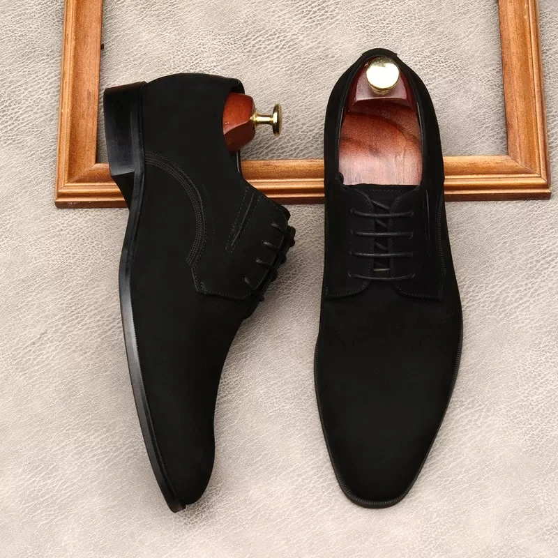 Brand Suede Leather Men Office Shoes Lace Up Men Dress Shoes Black Brown Male Genuine Leather Wedding Party oxford Shoes For Ma