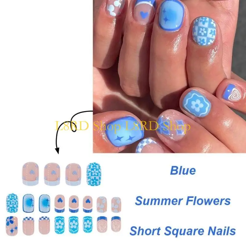 L8RD 24Pcs Square Tips Designs Fake Press On Artificial False