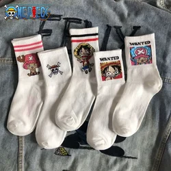 5Pair Anime Socks Cartoon Luffy Chopper Student Cotton White Long Short Boat Socks Printed Knitted Socks Children Gift