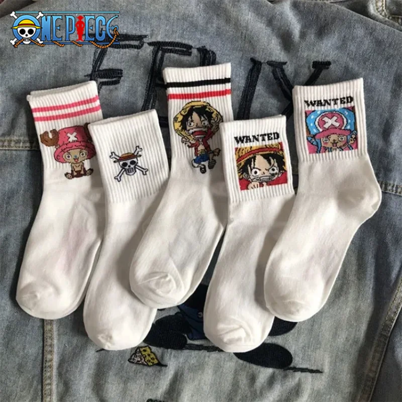 5 Par Anime Skarpetki Cartoon Luffy Chopper Uczniowskie Bawełniane Białe Długie Krótkie Skarpetki Stopki Drukowane Dzianinowe Skarpetki Prezent dla Dzieci
