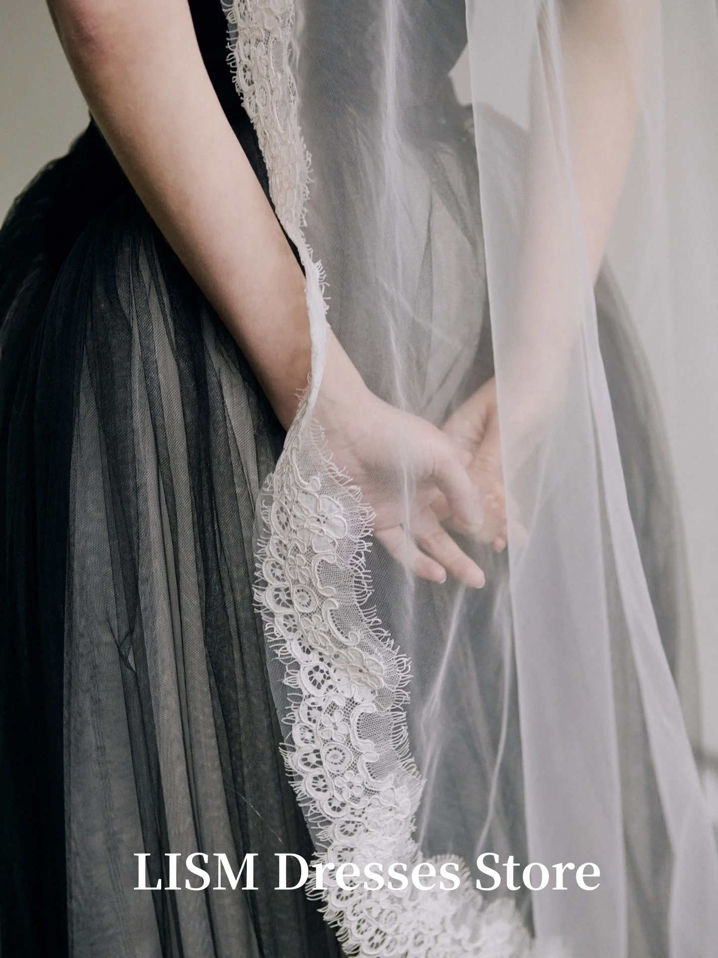 فساتين سهرة بدون حمالات من LISM على شكل حرف a من الحرير الأسود من التل أنيقة فستان حفلات خرافية مخصص لحفلات الزفاف رداء السهرة #4