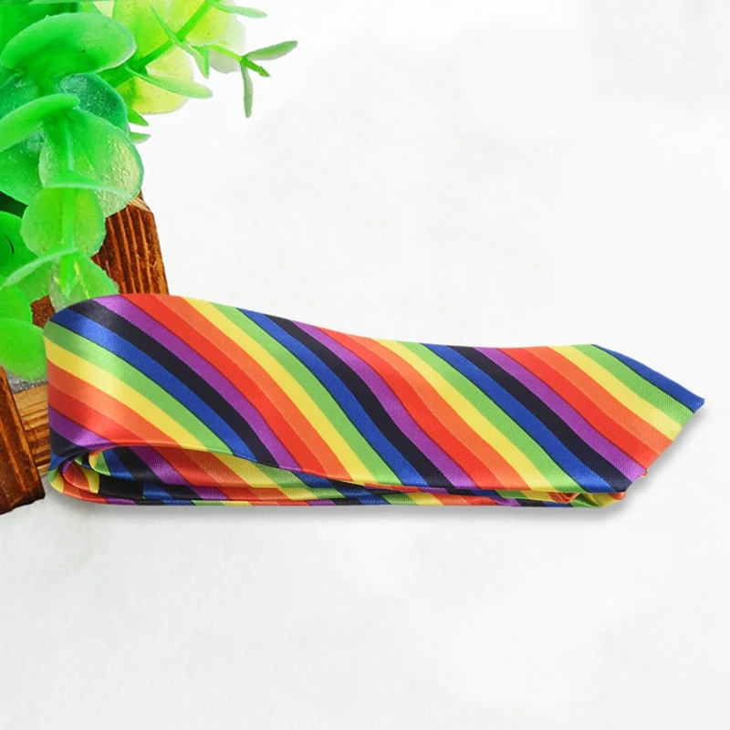 Men Fashion Casual Skinny Slim Narrow Tie Formal Wedding Party Necktie, 19 (Rainbow Color Stripes)