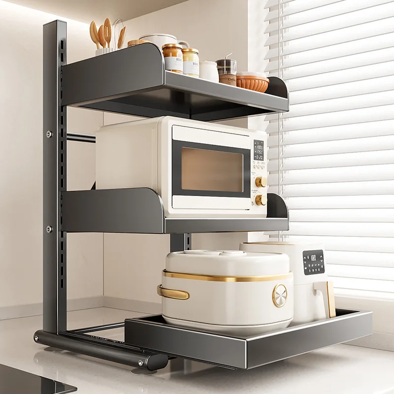

‌Pull Out Microwave Stand Adjustable Tiers Kitchen Countertop Storage Easy Assemble for Small Spaces & Compact Kitchens‌