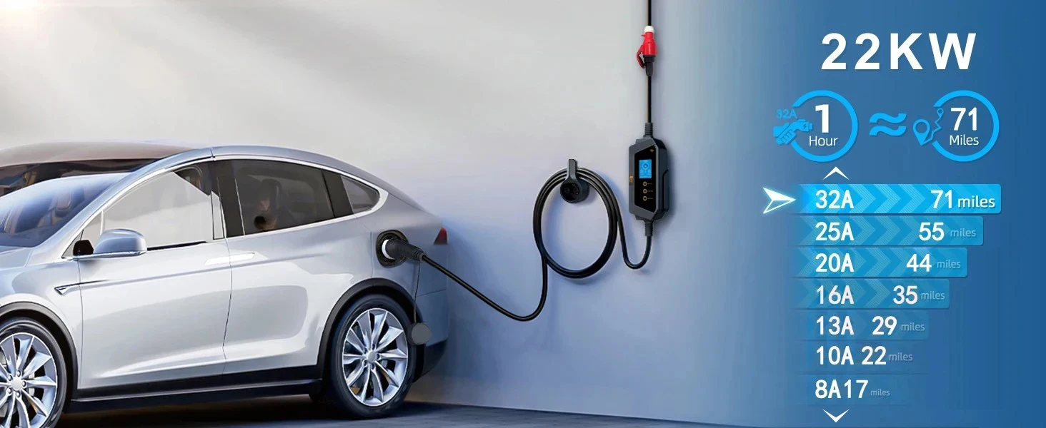 Feyree 22KW 32A 3-Phasen Typ2 Tragbares EV-Ladegerät mit WLAN-App-Steuerung EVSE-Ladebox Ladestation für Elektroauto-Ladegerät – Detail 7