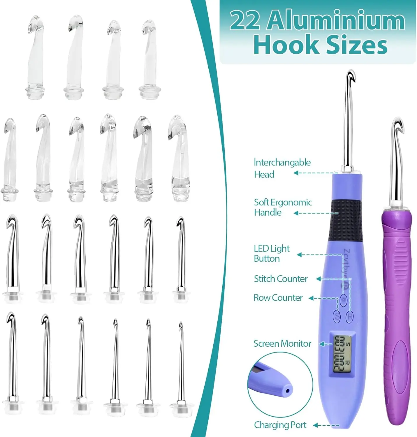 22pcs-ergonomic-lighted-crochet-hook-set-with-counter-interchangeable-knitting-needles-metal-and-heads-diy-tool-for-crocheters