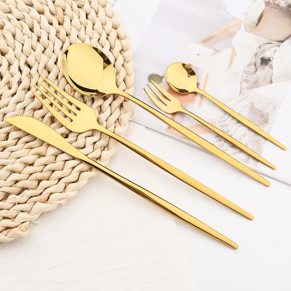20Pcs Black Silver Cutlery Set Knife Fork Spoon Dinnerware Set Stainless Steel Cake Fork Coffee Spoon Tableware Kitchen Flatware