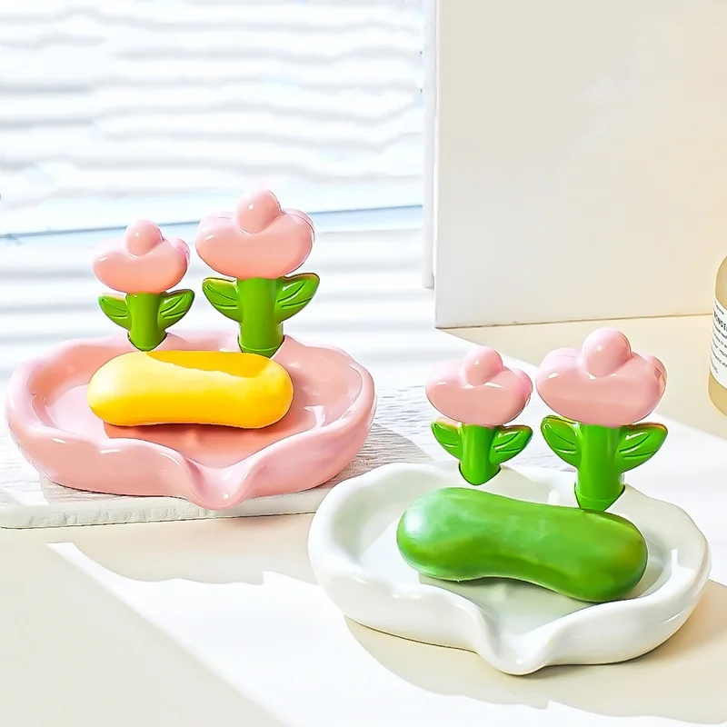 Portasapone per lavabo domestico Portasapone creativo con drenaggio floreale Decor Accessori per il bagno Portasapone in plastica