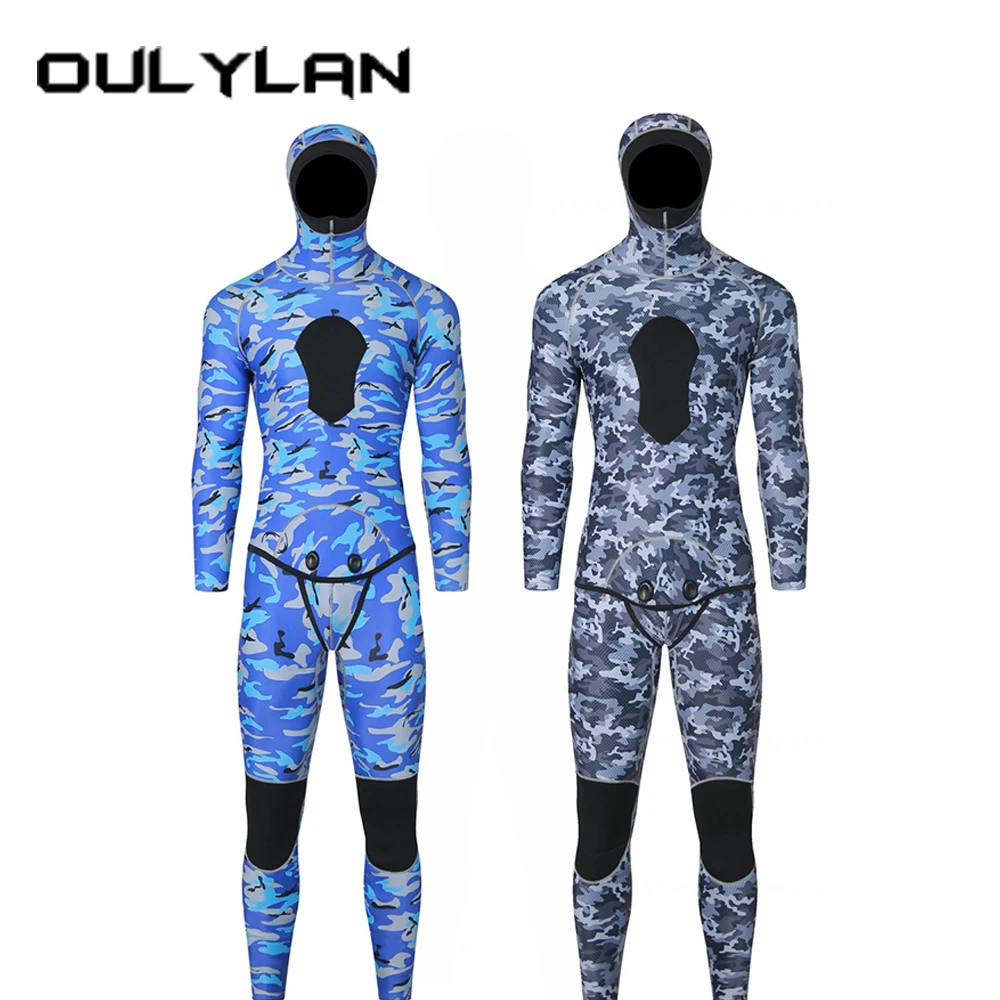 

Winter 3MM Neoprene Scuba Spearfishing Hooded Wetsuit Men Two Pieces Separate Set Diving Suit Surfing Deepwater Thermal Swimsuit