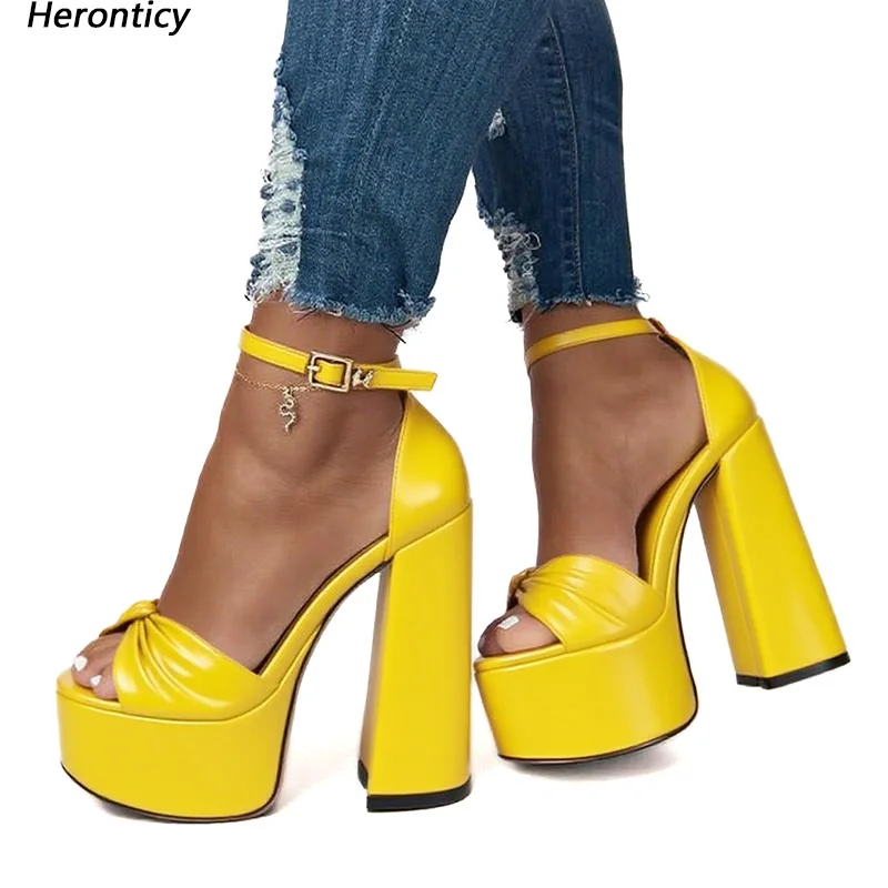 

Женские босоножки ручной работы на платформе с ремешком на щиколотке, копыт на высоком каблуке с открытым носком, довольно желтые, фуксия, розовые, зеленые туфли для вечеринок, размер США 5-20