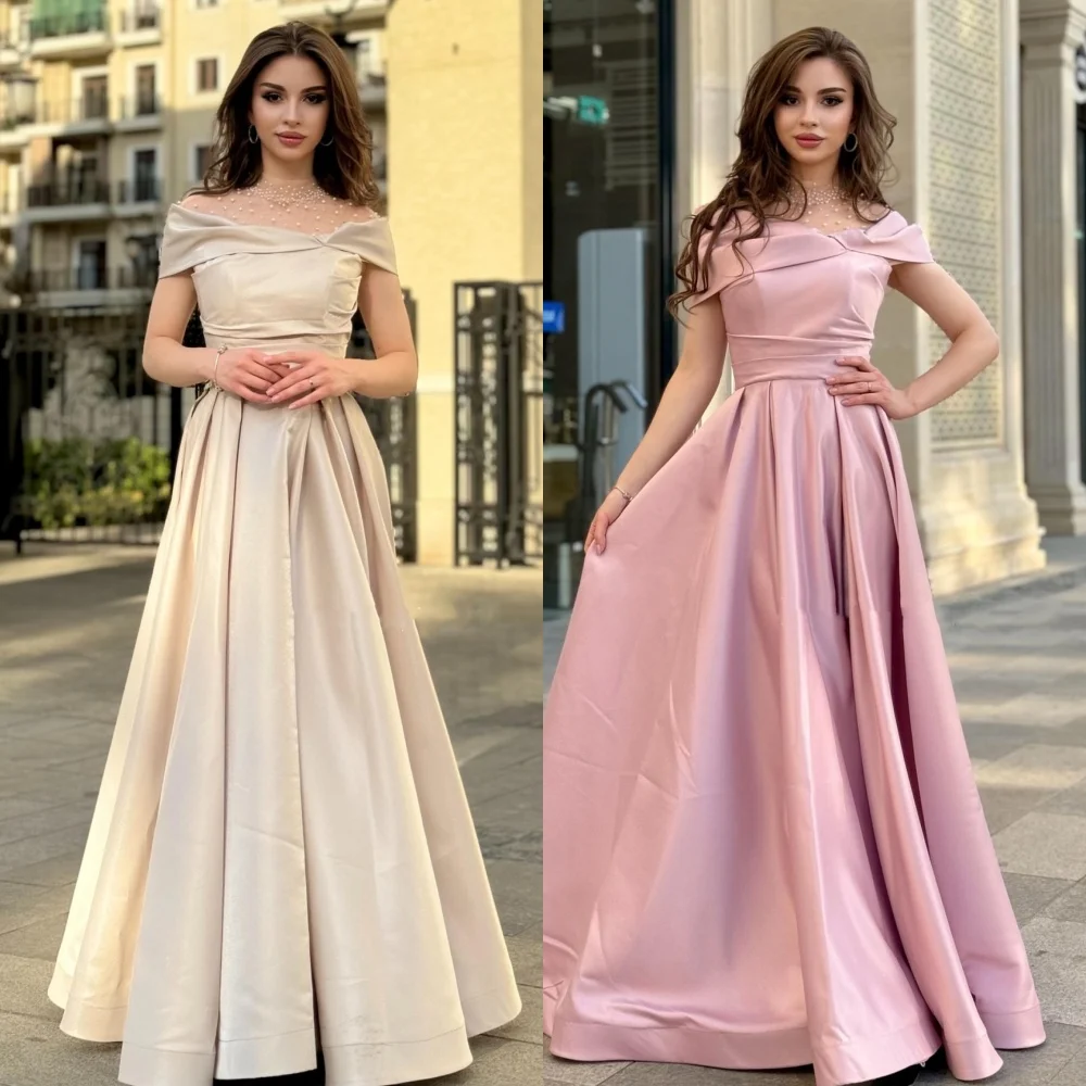 

Customized Intricate Fashion Pleat Draped Ruched Pearl A-line High Collar Long Dresses Bespoke Occasion Dresses Sizes Available