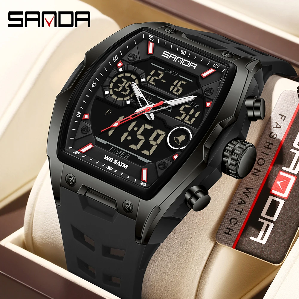 Men's Electronic Watch with Big Dial and Dual Display