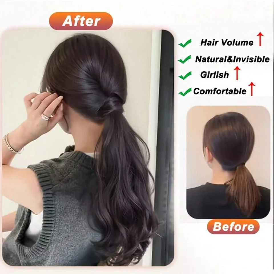 Cola de caballo sintética con banda elástica larga rizada ondulada en capas para mujer uso diario cabello resistente al calor 3