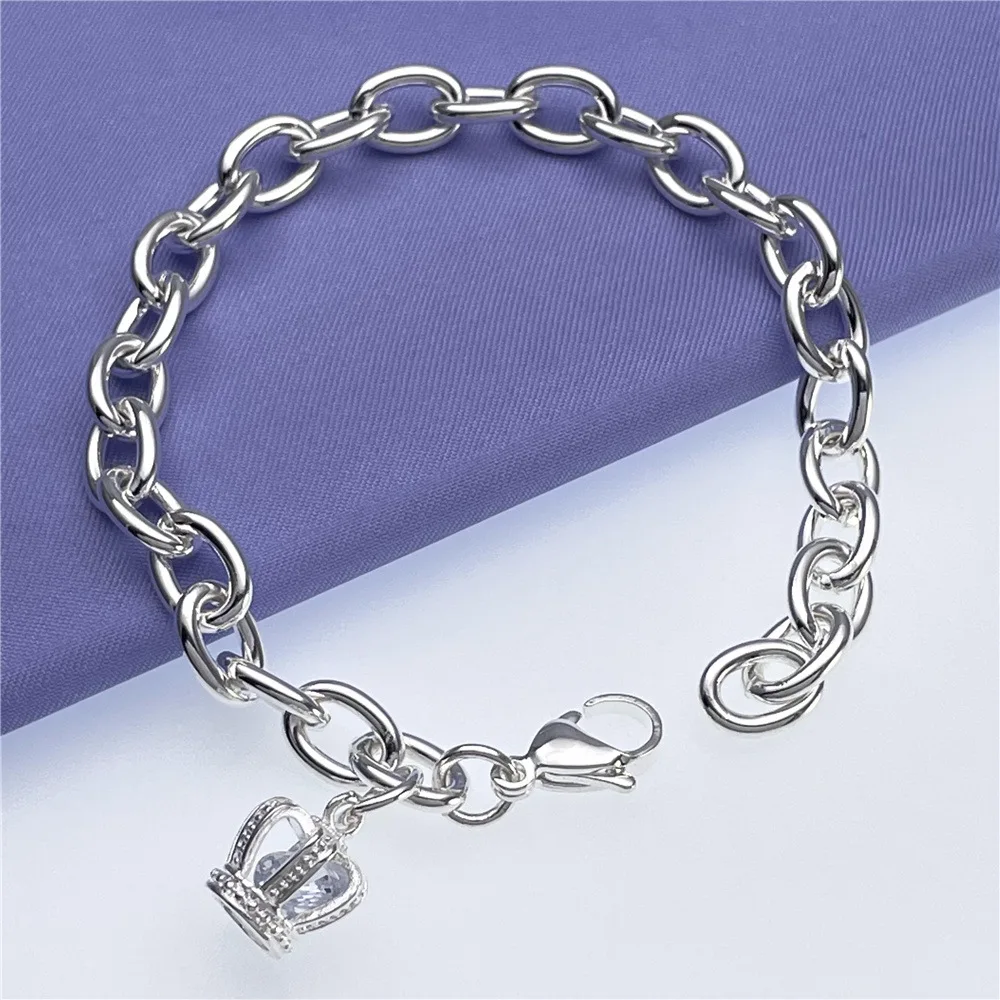 أساور كريستال كلاسيكية من الفضة الإسترليني عيار 925 على شكل تاج للنساء، مجوهرات عصرية وإكسسوارات بوتيك وهدايا الحفلات والعطلات #4